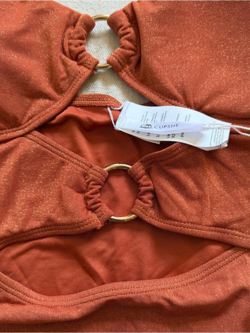 NWT Cupshe Metallic Burnt Orange O-Ring Cutout One Piece Swimsuit Monokini Med M - Picture 3 of 10